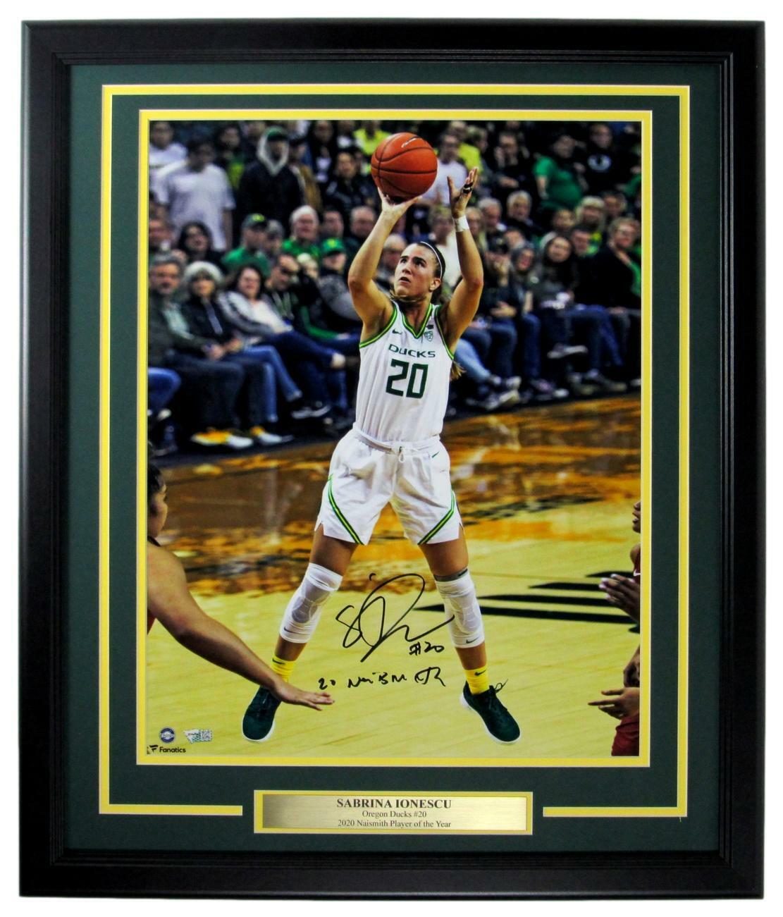 Sabrina Ionescu Oregon Ducks Signed/Inscribed 16x20 Photo Framed Fanatics 157386