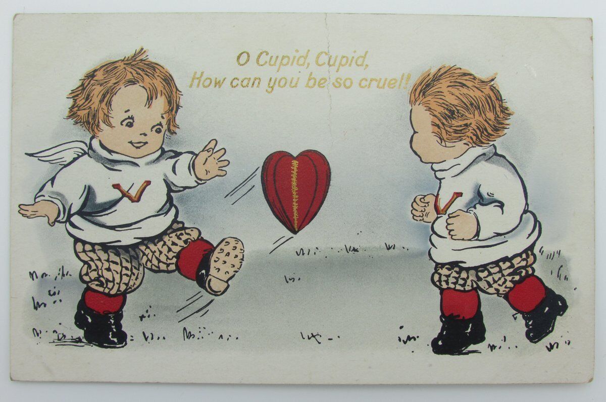 Vintage Postcard Football Valentine "O Cupid, How can you be so cruel!" 140034