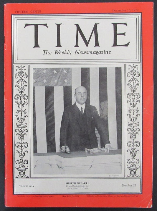 Time Magazine Vol XIV No 25 December 16, 1929 Nicholas Longworth 183290