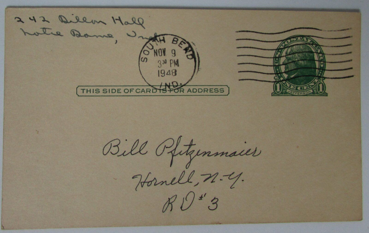 Bill Walsh Notre Dame Fighting Irish Signed 1948 GPC Postcard 144832