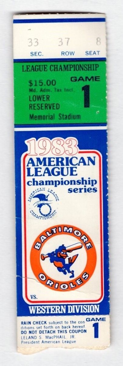 1983 Orioles White Sox ALCS Game 1 Ticket Stub Cal Ripken RBI Hoyt Win 129032