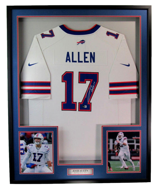 Josh Allen Autographed White Custom Football Jersey Bills Framed Beckett 185681