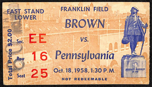 October 18, 1958 Brown vs Penn College Football Game Ticket Stub 189873