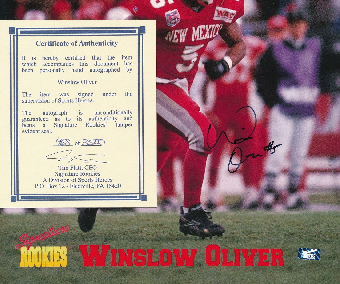 Winslow Oliver Autographed Signature Rookies 468 of 3500 8x10 Photo New Mexico