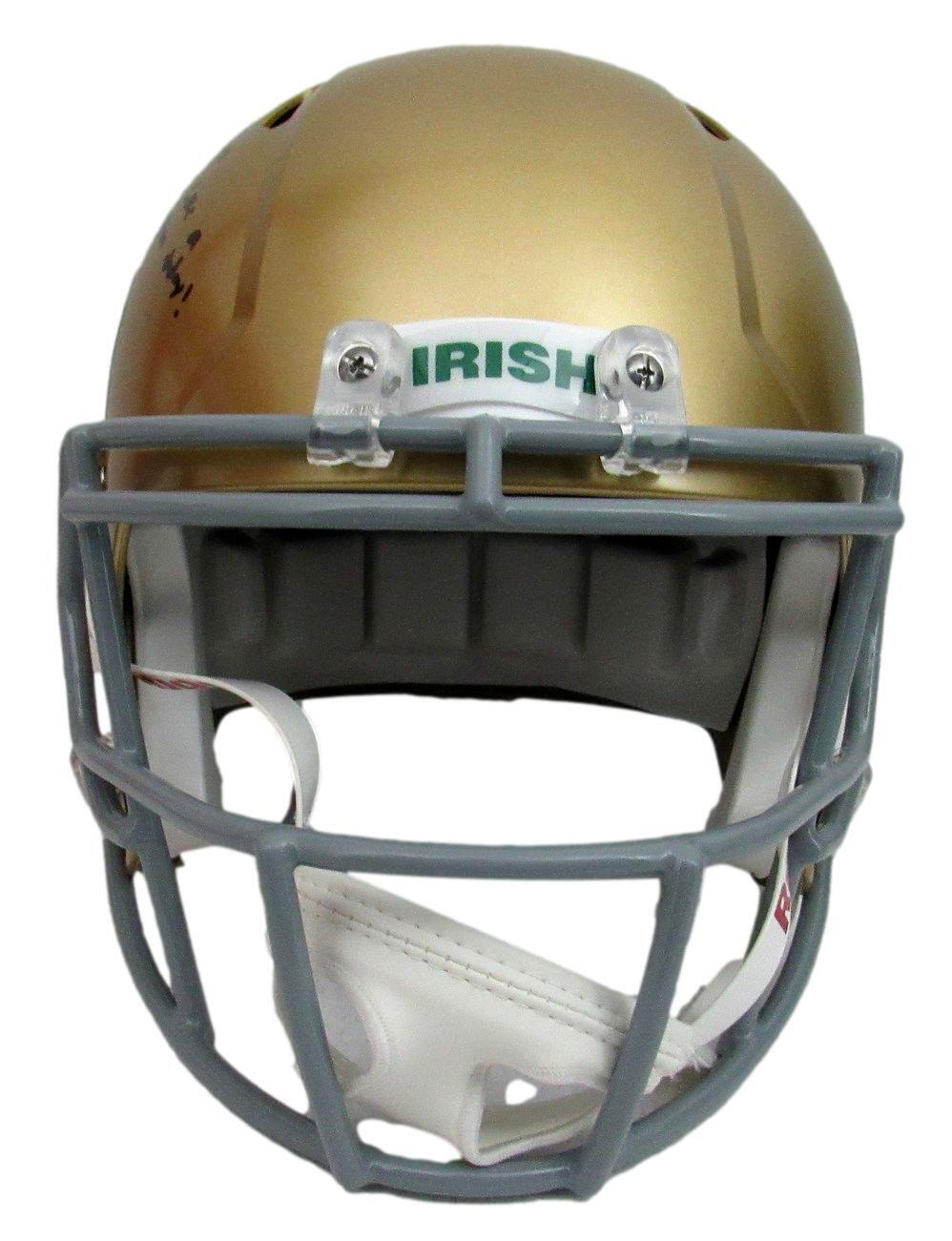 Ian Book Signed/Inscr Notre Dame Gold Full Size Speed Rep Helmet Beckett 158850