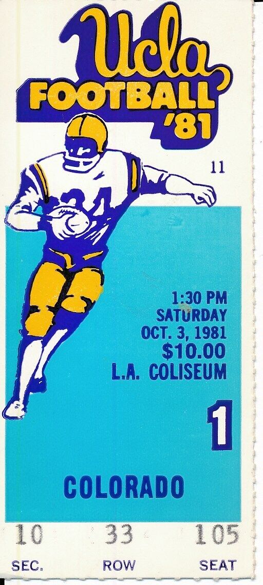 1981 UCLA Bruins vs. University of Colorado Football Game Ticket Stub 148660