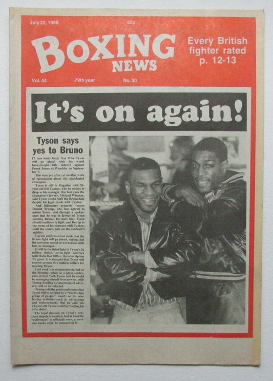 July 22, 1988 Boxing News Magazine Lloyd Honeyghan Mike Tyson Frank Bruno