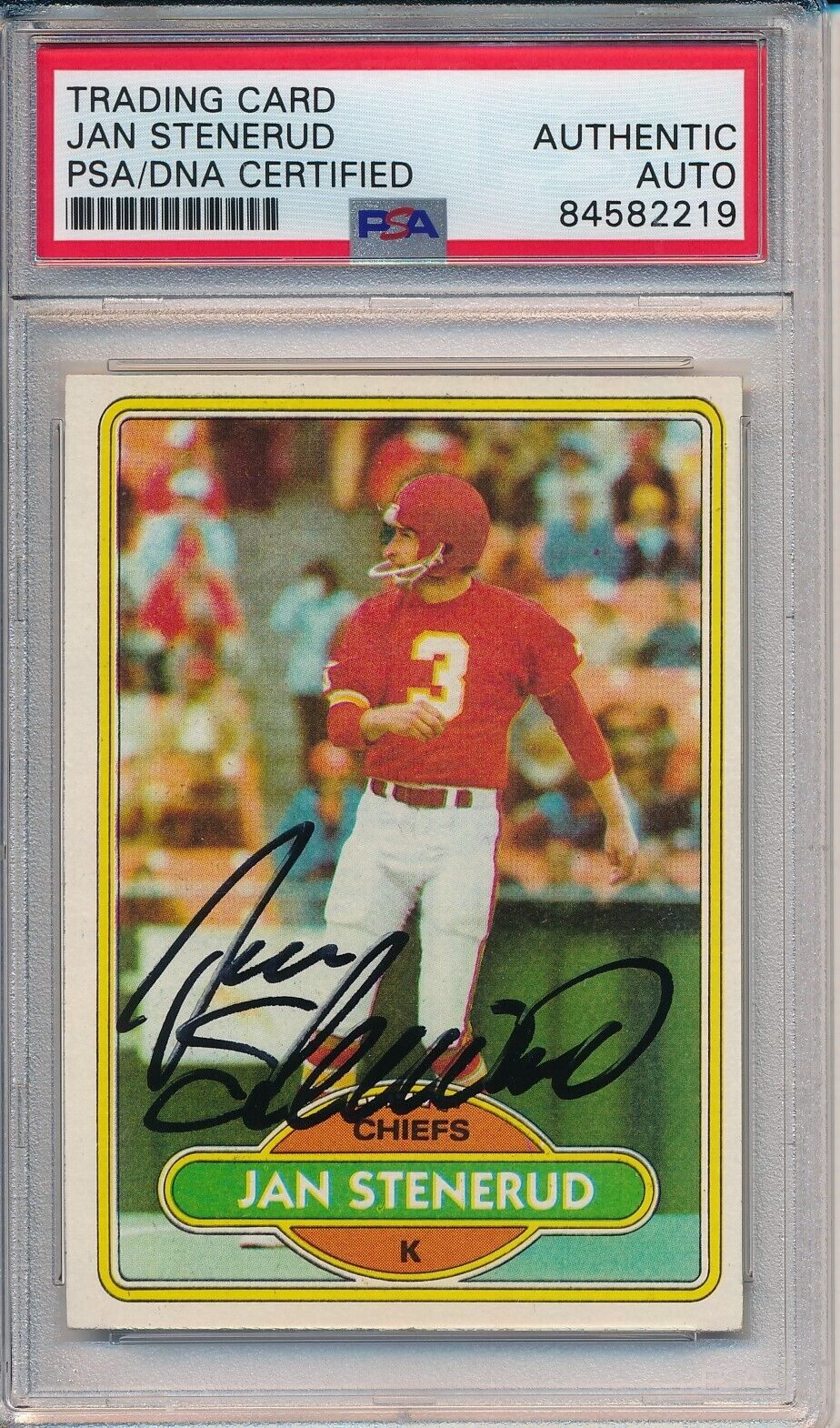 Jan Stenerud HOF Signed/Auto 1980 TOPPS Card #266 KC Chiefs PSA/DNA