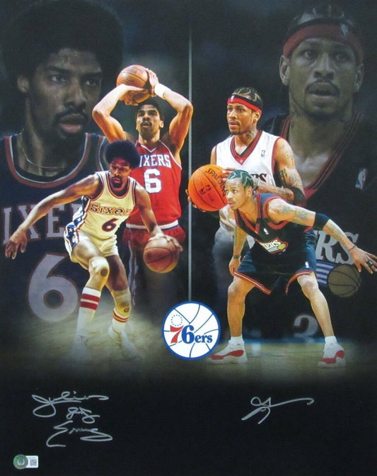 Julius Dr. J Erving/Allen Iverson HOF Dual-Autographed 16x20 Photo 76ers Beckett