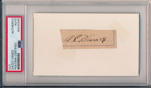 Dazzy Vance HOF Brooklyn Dodgers Signed Cut on 3x5 Index Card PSA/DNA 155393