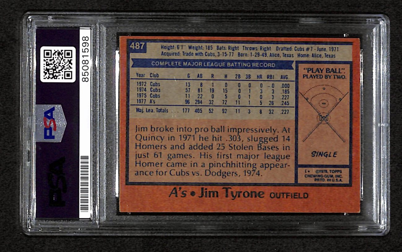 Jim Tyrone Signed 1978 Topps Card #487 Oakland A's PSA/DNA 184559