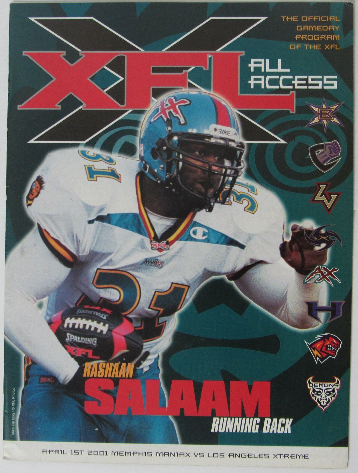 2001 Memphis Maniax vs. Los Angeles Extreme XFL Football Game Program 145669