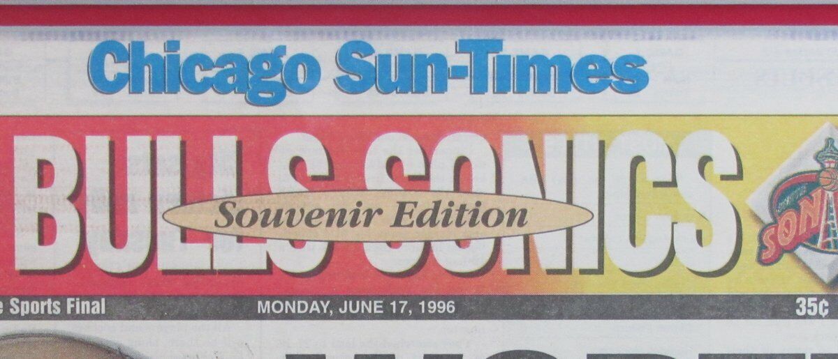 Chicago Bulls 1996 4th Championship Chicago Sun Times Newspaper Framed 136616