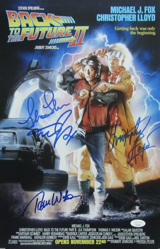 Michael J Fox/Lloyd/Thompson/Wilson (4)Signed 11x17 Photo Back to Future JSA 093