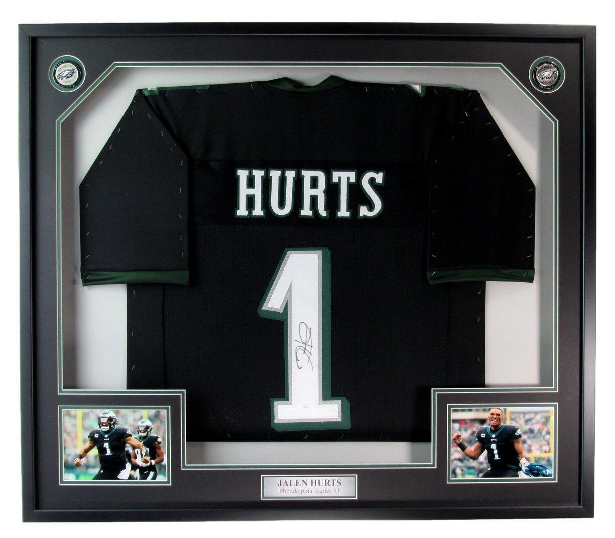 Jalen Hurts Autographed Football Jersey Philadelphia Eagles Framed JSA 177447