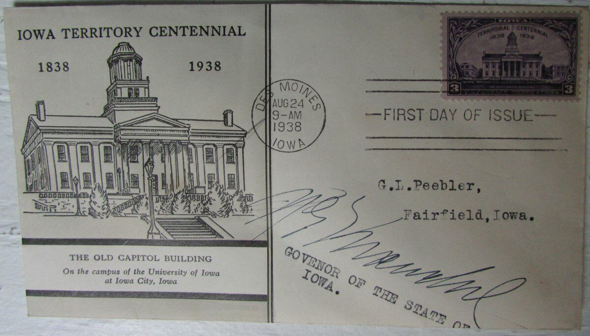 Nelson Kraschel Signed FDC/First Day Cover 8/24/1938 Des Moines, Iowa 147436