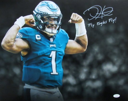 Jalen Hurts Autographed/Inscribed "Fly Eagles Fly!" 16x20 Photo Philadelphia Eagles JSA 175593