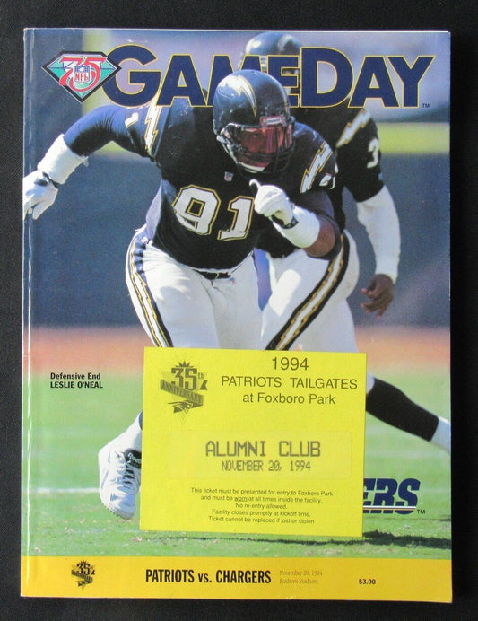 1994 New England Patriots vs. San Diego Chargers Program Leslie O'Neal 11/20