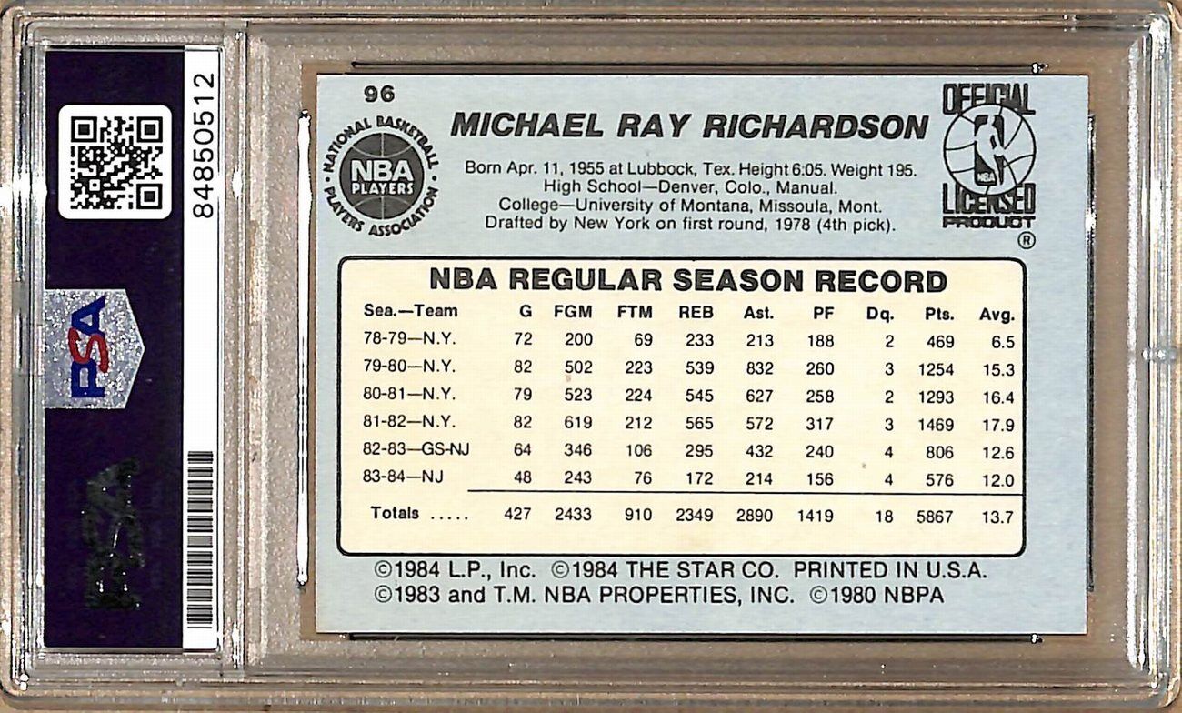 1984-85 Star Company #96 Michael Ray Richardson Nets Signed Card PSA/DNA 178844