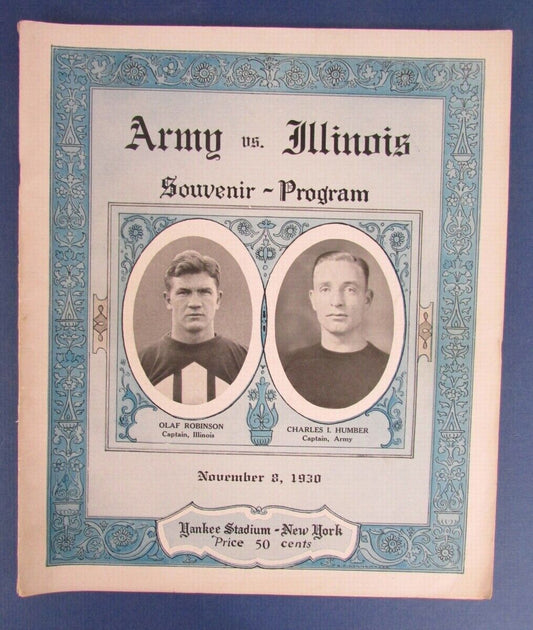 1930 Army vs. Illinois College Football Game Program at Yankee Stadium 122902