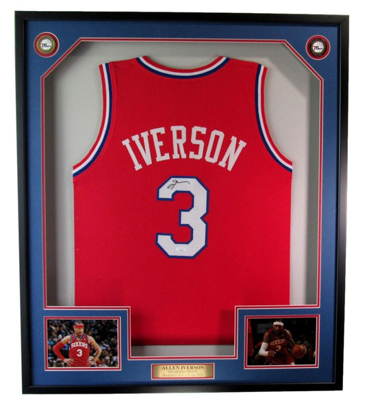 Allen Iverson HOF Signed Red Custom Basketball Jersey 76ers Framed JSA 185346