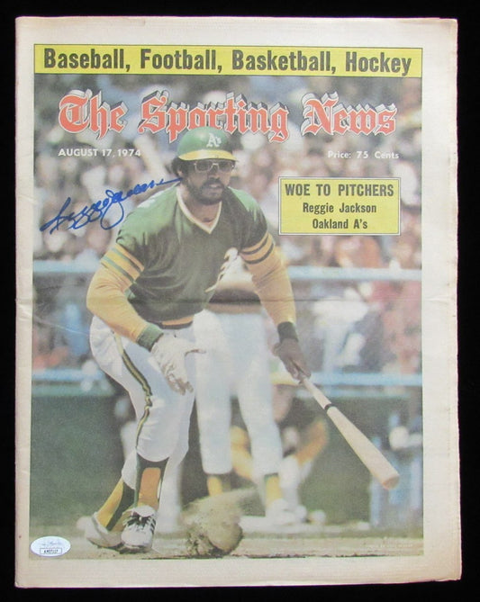 Reggie Jackson HOF Signed 8/17/1974 The Sporting News Newspaper A's JSA 185390