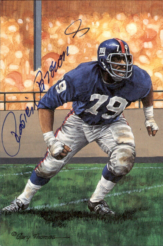 Roosevelt Brown HOF Autographed Goal Line Art GLAC Postcard New York Giants JSA