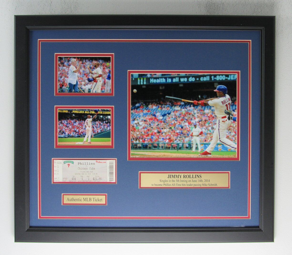 Jimmy Rollins Phillies 8x10 Photo, Game Ticket, & Photo Collage Framed 161748