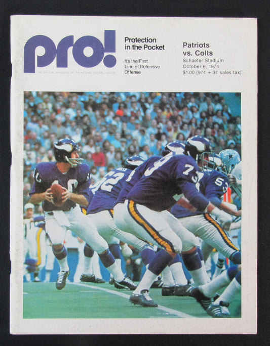 1974 New England Patriots vs. Baltimore Colts Program 10/06/74 172509