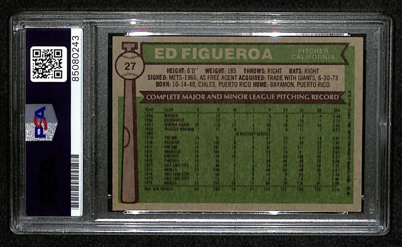 Ed Figueroa Signed 1976 Topps Card #27 California Angels PSA/DNA 184442