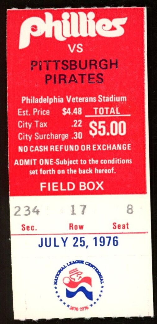 July 25, 1976 Phillies vs. Pirates Ticket Stub Schmidt hits HR #119 176815