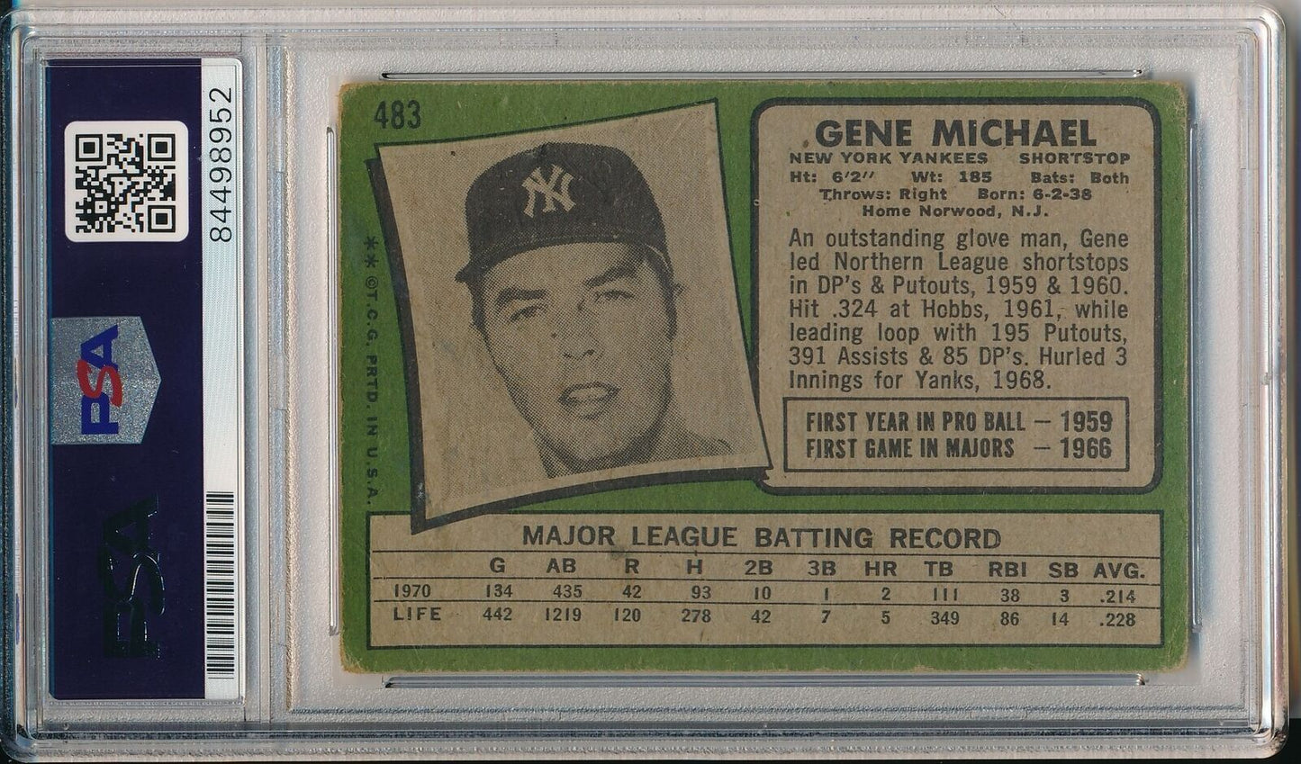 Gene Michael New York Yankees Signed/Auto 1971 TOPPS Card #483 PSA/DNA 165981