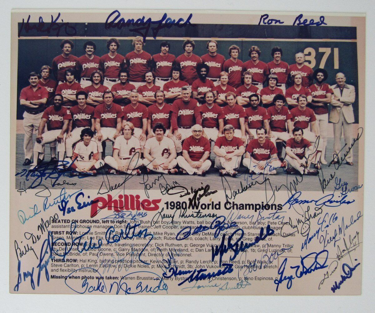 1980 World Series Champions Phillies Team Signed (37) 8x10 Photo JSA 144707