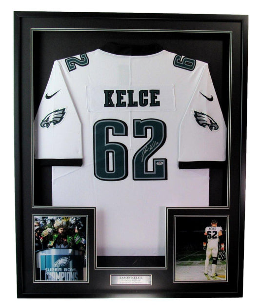 Jason Kelce Signed/Auto White Philadelphia Eagles Jersey Framed PSA/DNA 189796