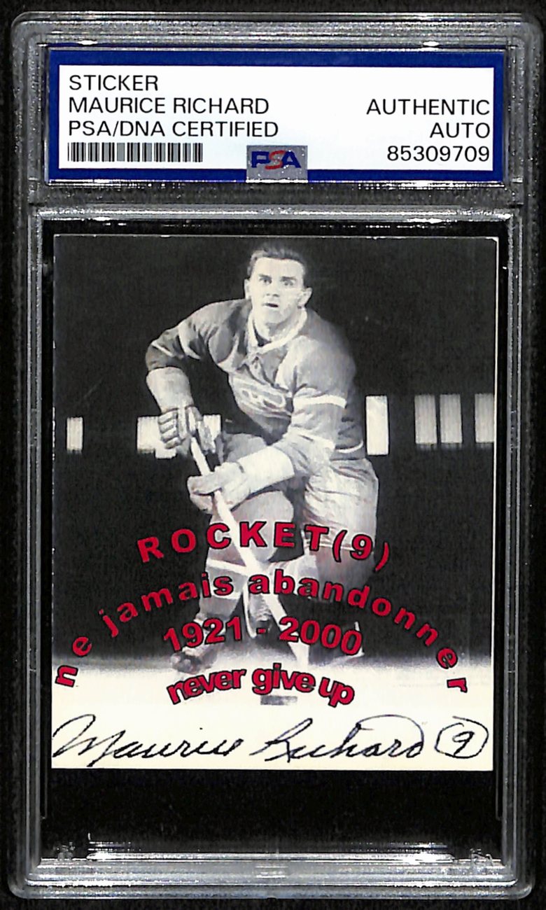 Maurice Richard HOF Signed Vintage Rocket(9) Sticker Canadiens PSA/DNA 190707