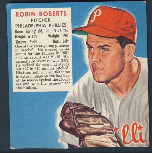 Robin Roberts HOF Phillies 3 1/2 x 3 1/2 1953 Red Man's Card #11  121503