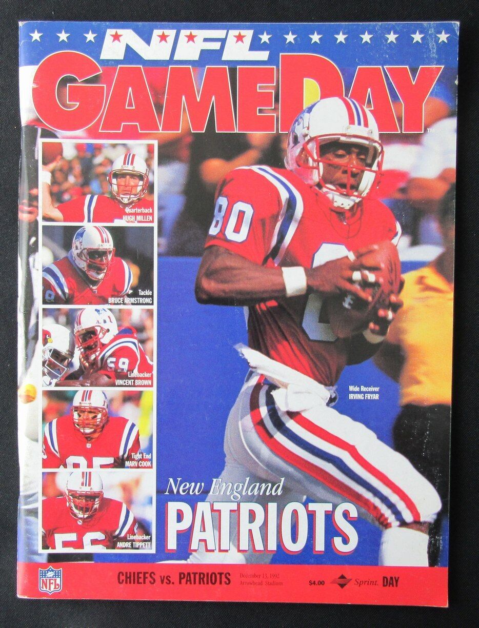 1992 Kansas City Chiefs vs. New England Patriots Program Irving Fryar 12/13