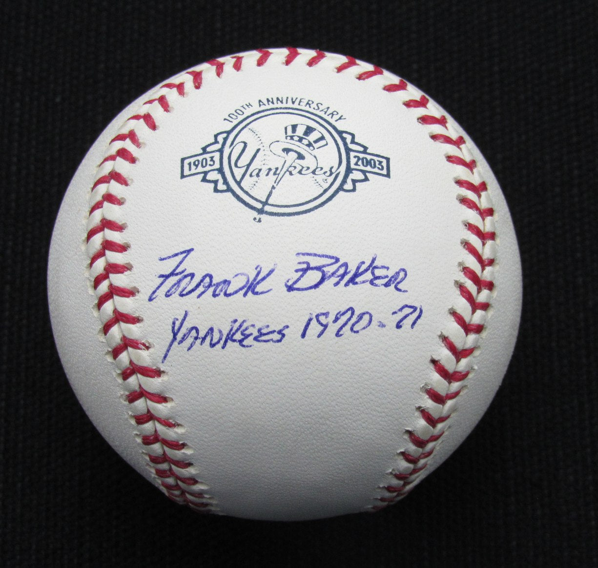 Frank Baker Signed/Auto Yankees 100th OML Baseball JSA Inscr 186935
