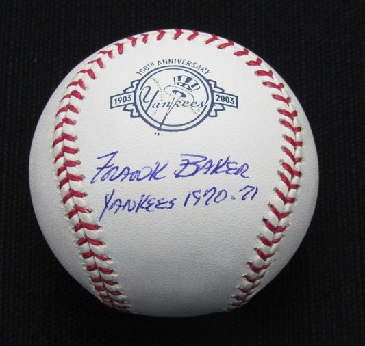 Frank Baker Signed/Auto Yankees 100th OML Baseball JSA Inscr 186935