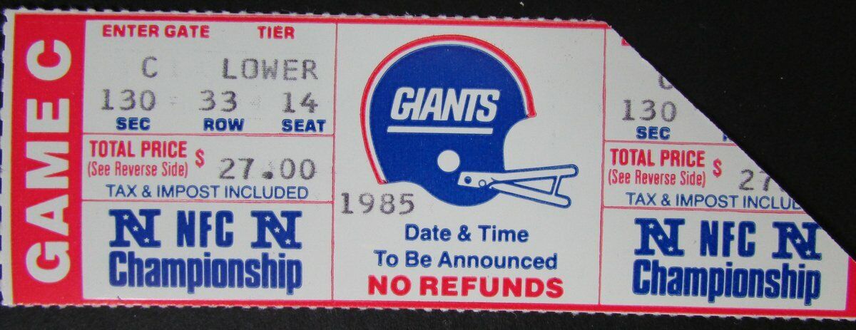 (3) New York Giants vs. Bears 1985 NFC Championship Game Phantom Ticket Stubs