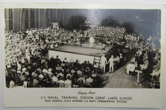 1940's WWII Great Lakes, IL US Naval Training Station Happy Hour Postcard