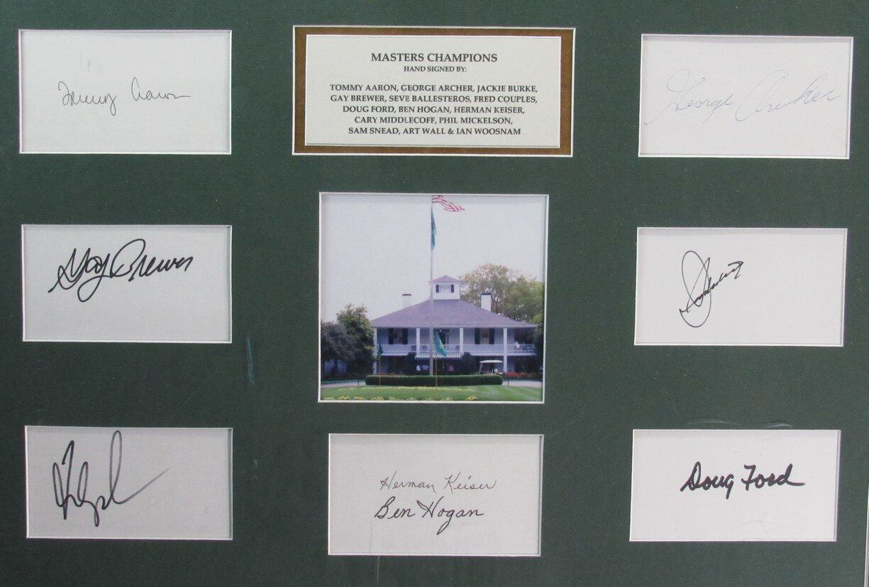 Masters Champions Multi Autographed 14 Cut Cards with Photos Framed JSA 179132