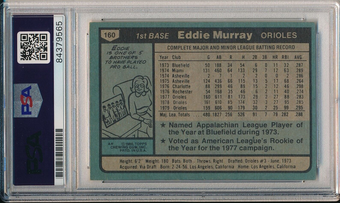 Eddie Murray HOF Orioles Signed/Autographed 1980 TOPPS Card #160 PSA/DNA 166540