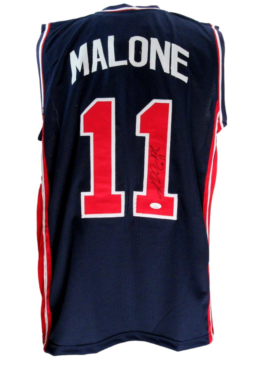 Karl Malone HOF Signed/Auto Navy Custom Basketball Jersey Dream Team JSA 190528