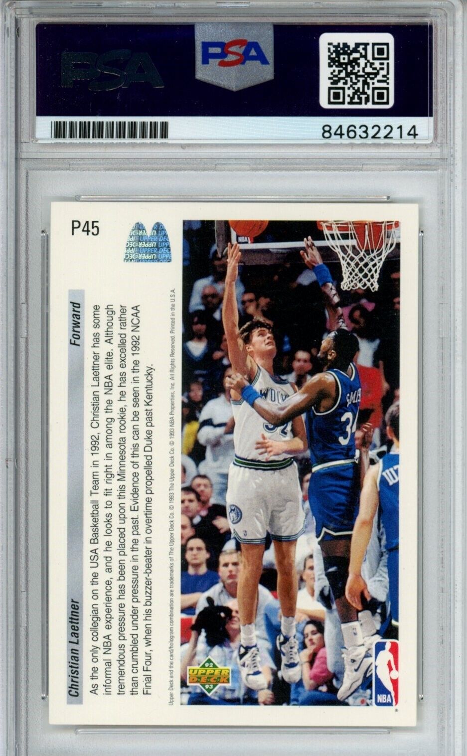 1993 Upper Deck Christian Laettner #P45 Card Signed Timberwolves PSA/DNA