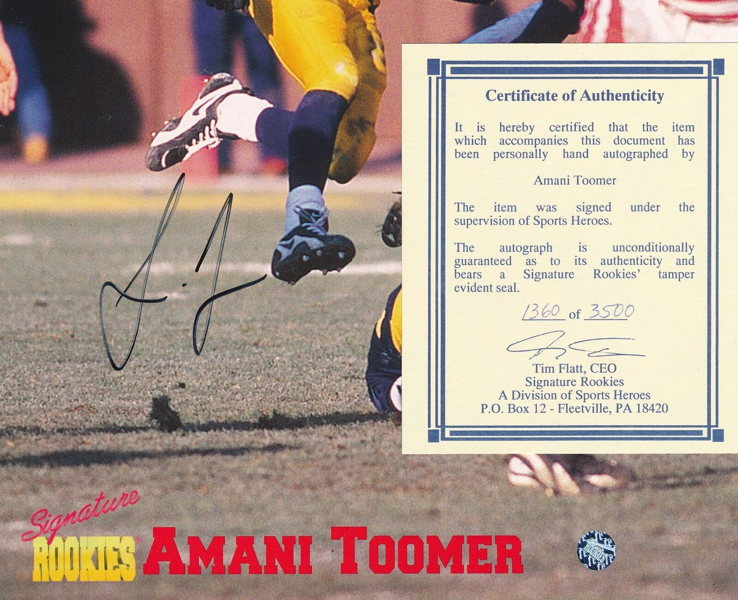 Amani Toomer Autographed Signature Rookies 1360 of 3500 8x10 Photo Michigan