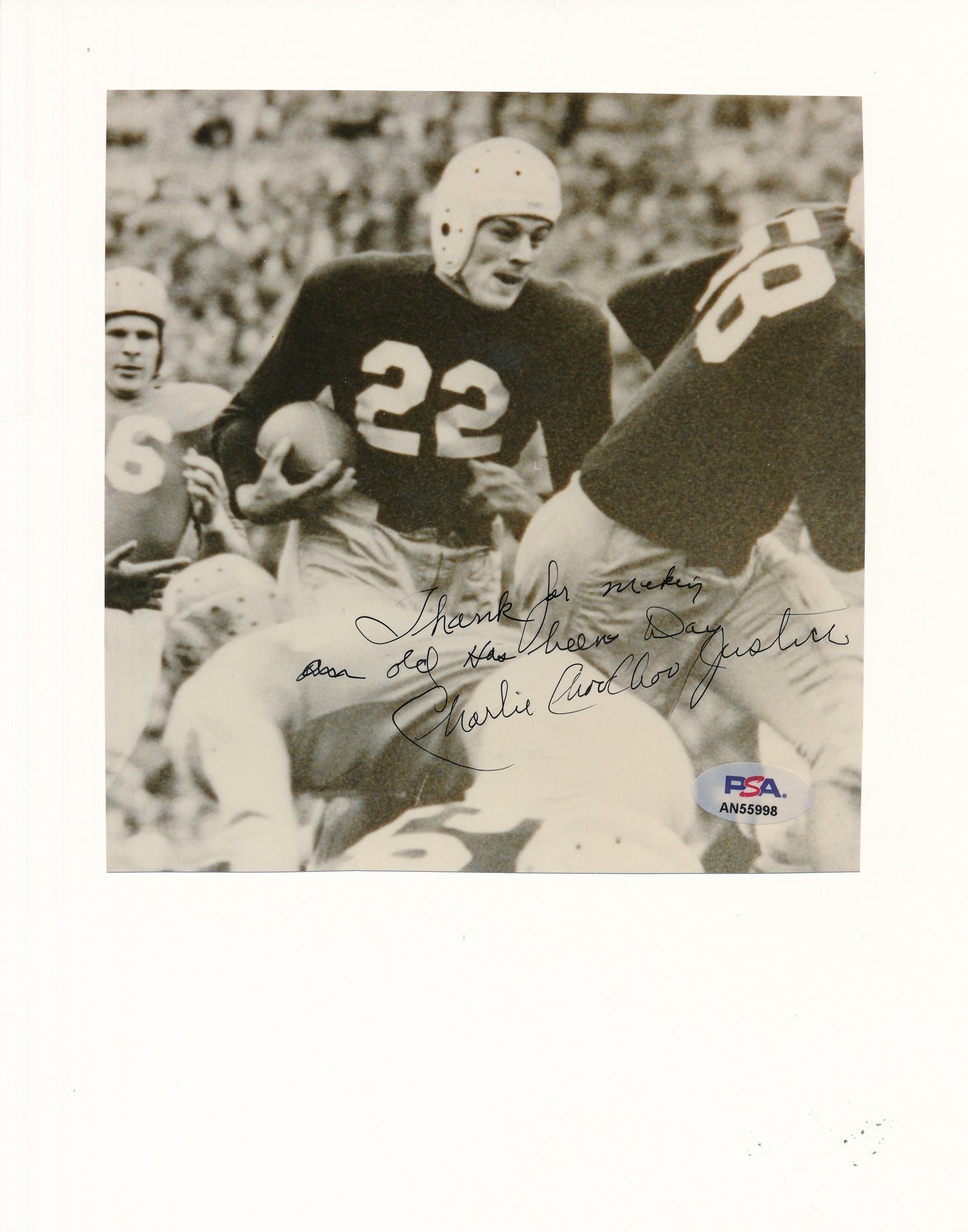 Charlie "Choo Choo" Justice Signed/Insc Mounted  6x6 Magazine Photo NC PSA/DNA