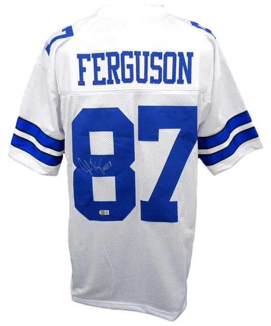 Jake Ferguson Signed White Custom Football Jersey Dallas Cowboys Beckett 186307