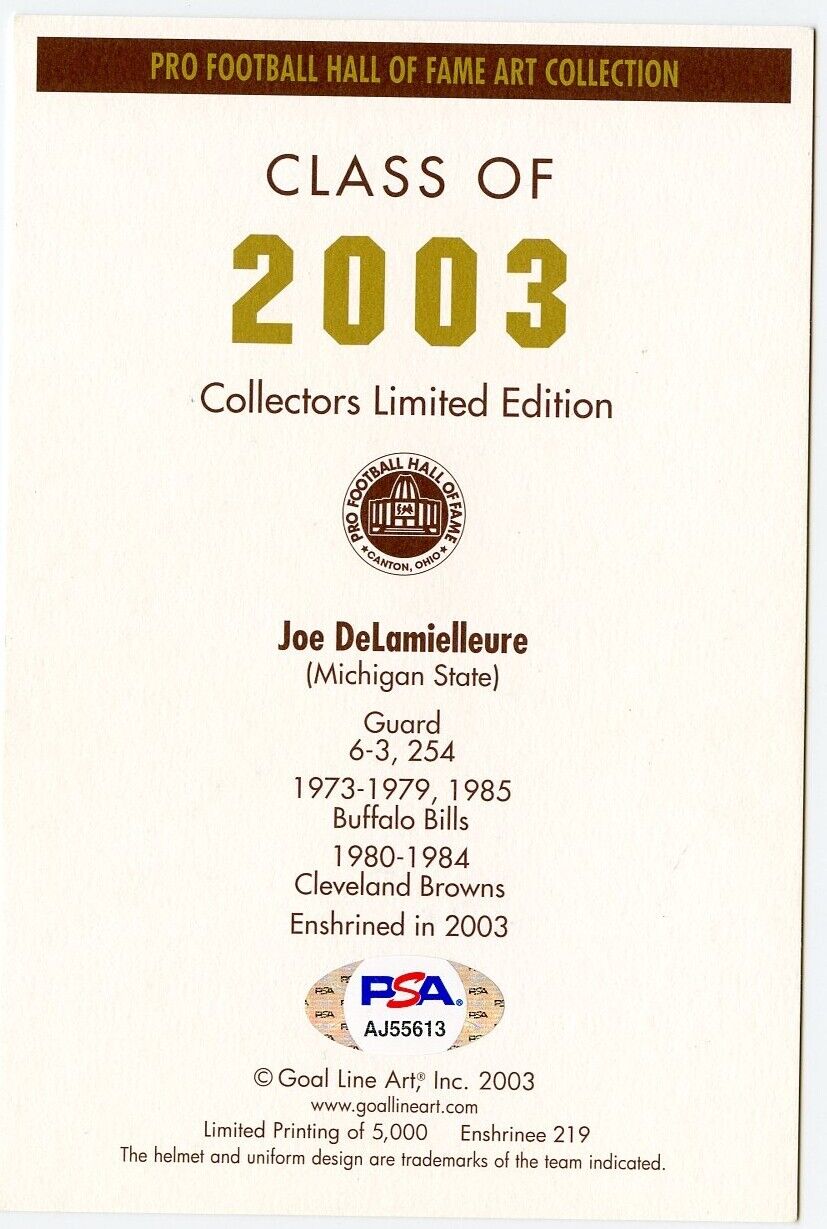 Joe DeLamielleure Signed/Auto Goal Line Art  Postcard w/HOF Bills PSA/DNA 160043