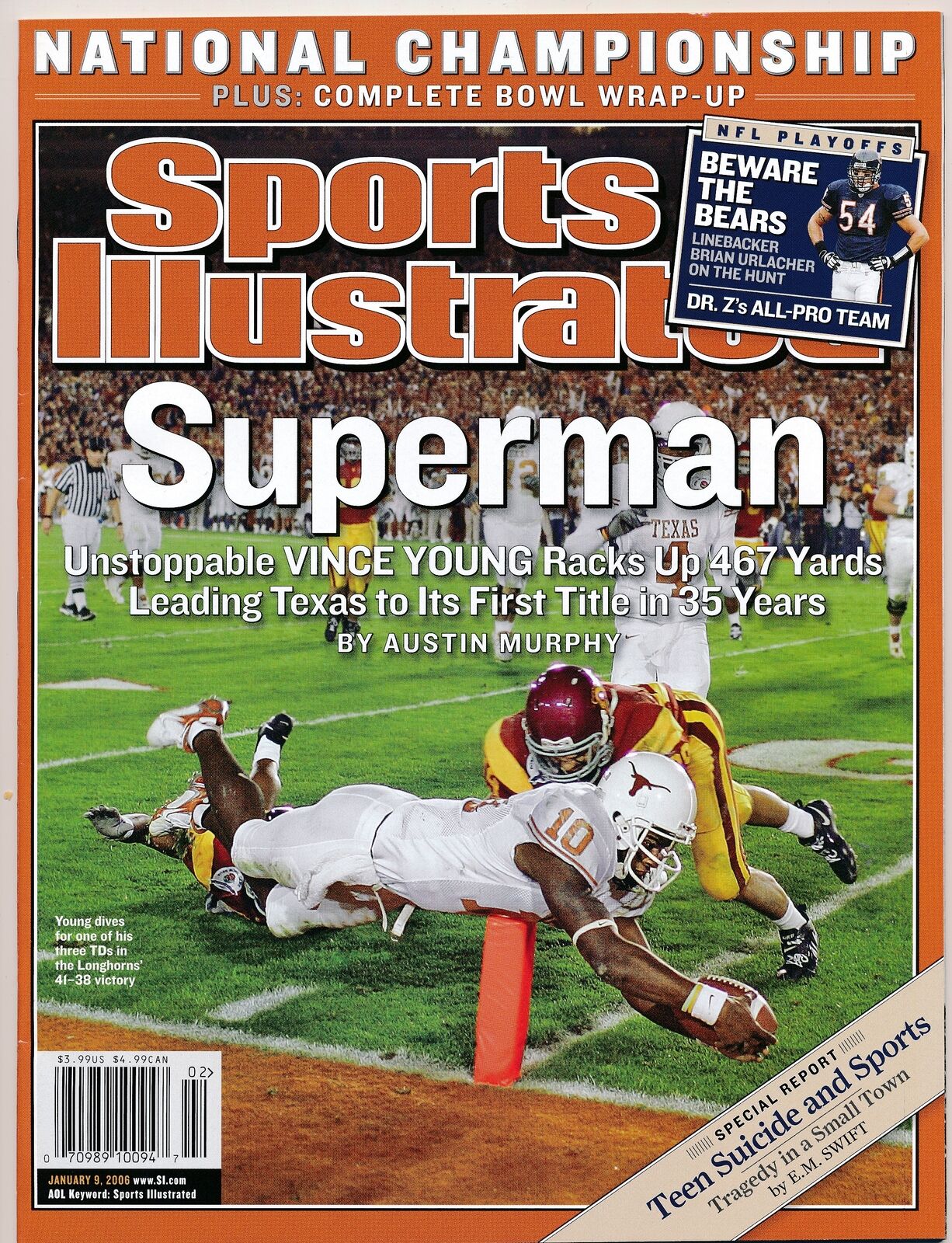 January 9, 2006 Vince Young Sports Illustrated NO LABEL Newsstand Longhorns